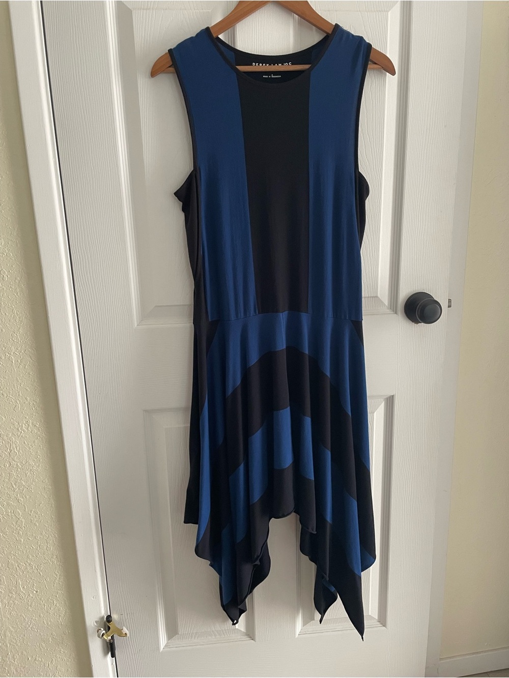 Derek Lam Navy and Black Asymmetrical Handkerchief Dress